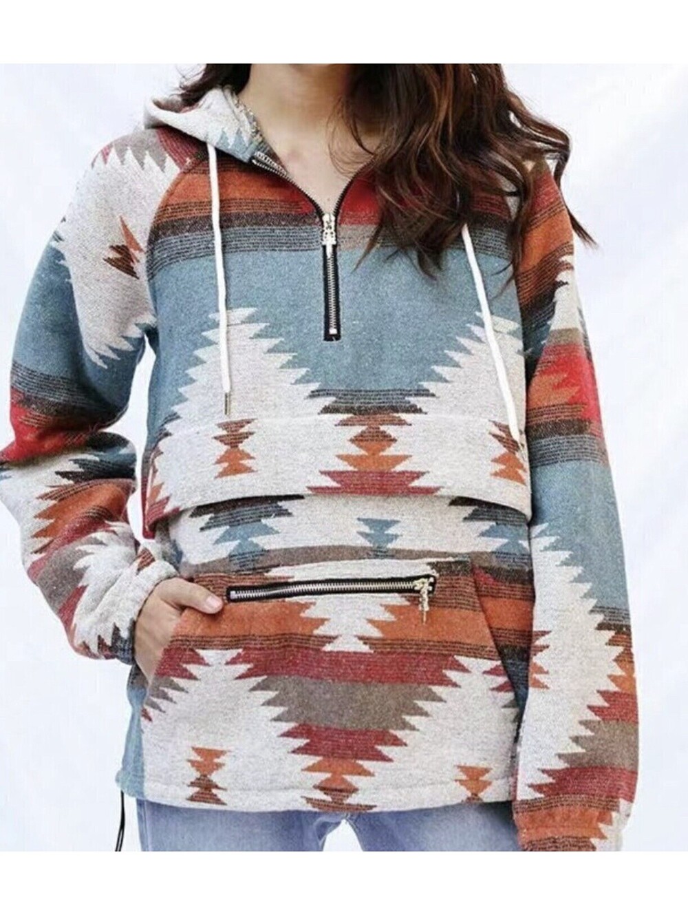 Aztec Western Pullover Hoodie Size Small Oversized Boutique Comfy Colorful Rug